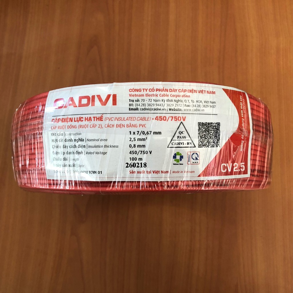 Dây cáp điện đơn Cadivi CV 2.5 (1 Mét)