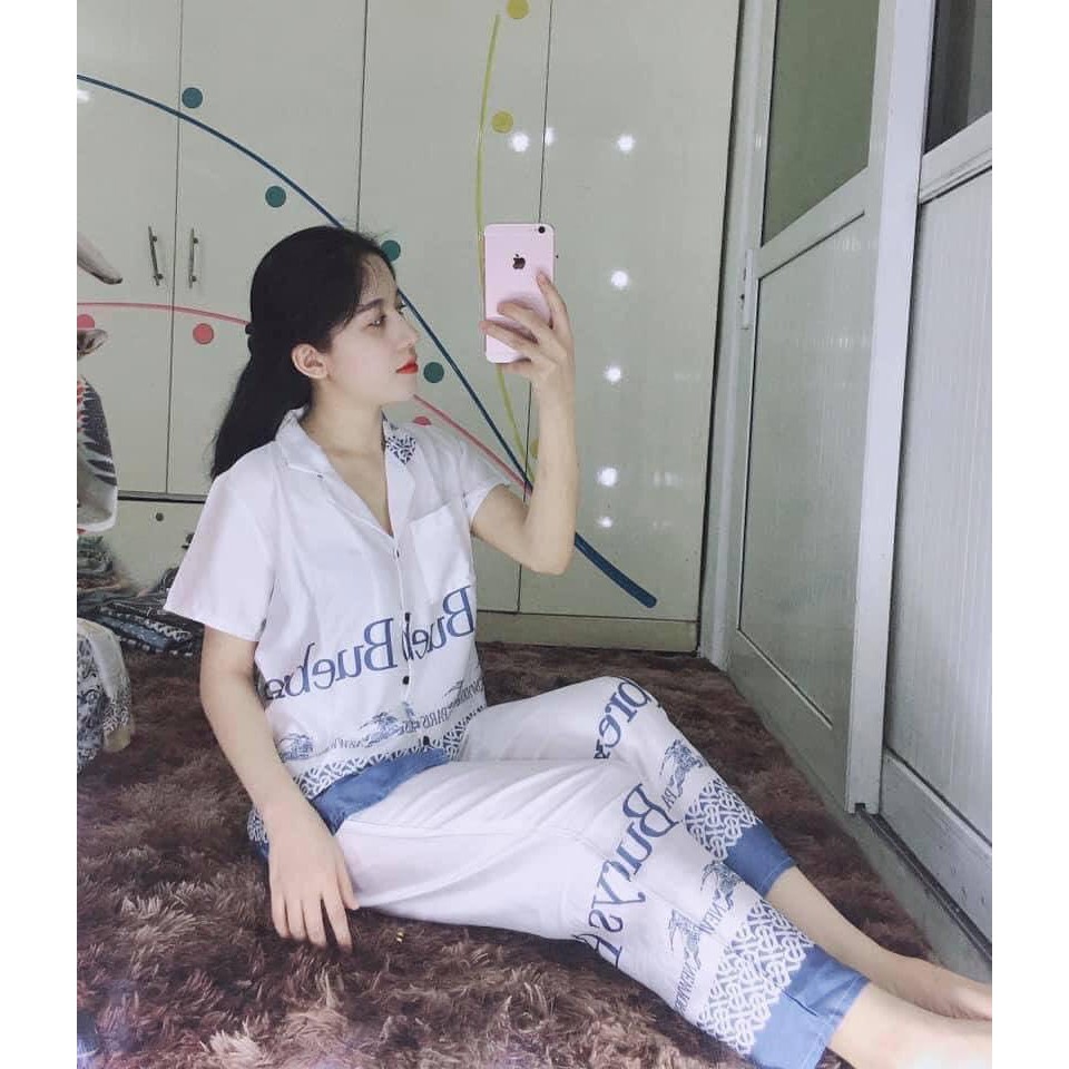 BỘ PIJAMA SATIN TAY NGẮN QUẦN DÀI CHÂN BÔNG MS20