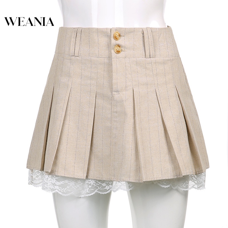 Chân Váy Ren Xếp Li Lưng Cao Thời Trang Dành Cho Nữ