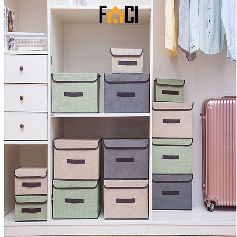 Hộp vải đựng đồ quần áo đồ lót đồ chơi đa năng có nắp đậy tiện dụng Faci_Official