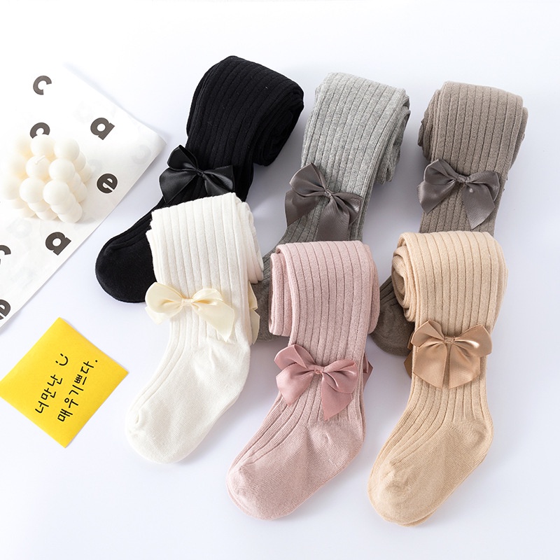 Quần Tất Cotton Dệt Kim Đính Nơ Thời Trang Xuân Thu Cho Bé Gái 0-8 Tuổi
