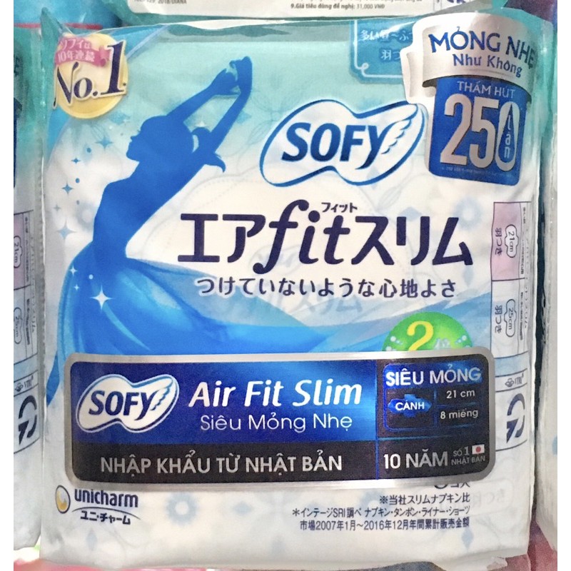 Băng vệ sinh sofy Air Fit Slim 21cm cánh 8 miếng