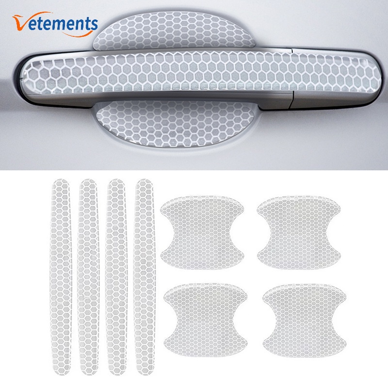 Bộ 4 Miếng Dán Tay Nắm Cửa Xe Hơi Bằng PVC Chống Nước/Trầy Xước Phản Quang