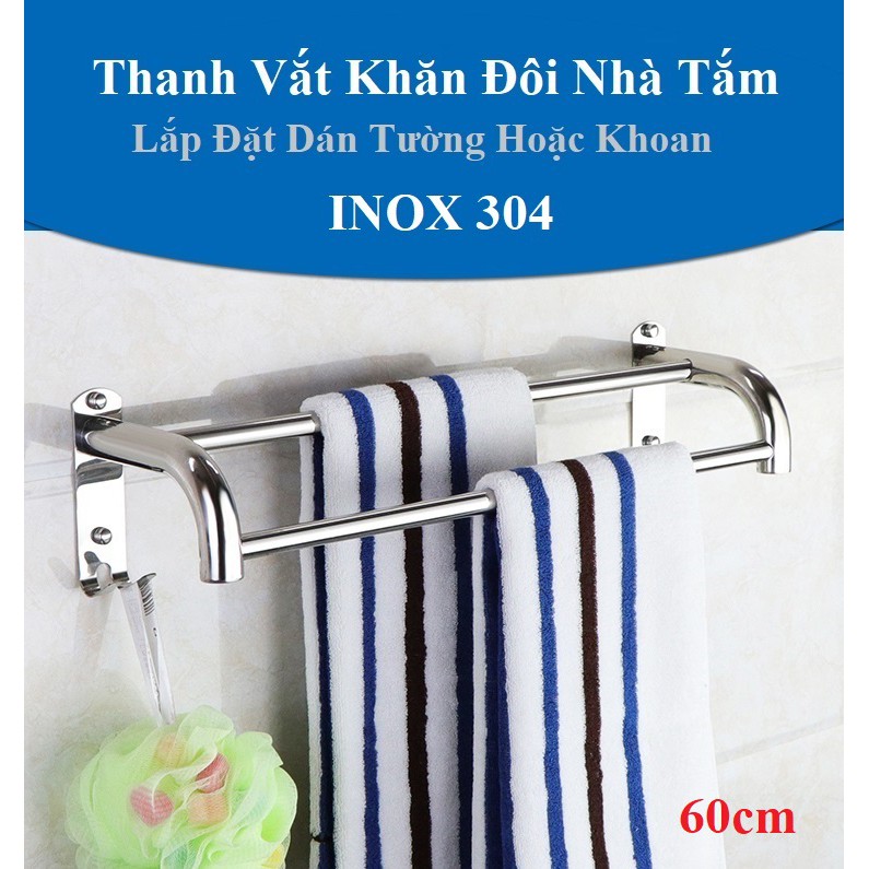 Thanh Vắt Khăn Phòng Tắm INOX 304 Lắp Đặt Dán Tường Gạch Men - Kệ để đồ phòng tắm