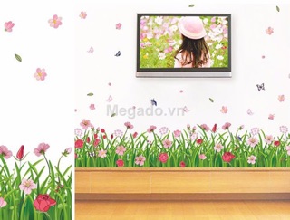 Decal tranh dán chân tường hoa cỏ