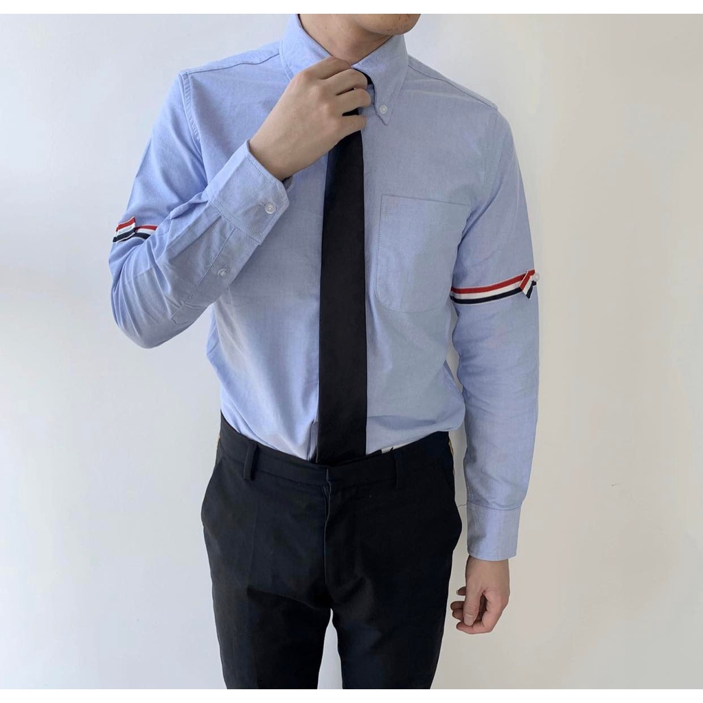 Áo Sơmi ThomBrowne Xanh Viền 2 Tay- Vải Oxford- Ảnh Thật Ở Cuối