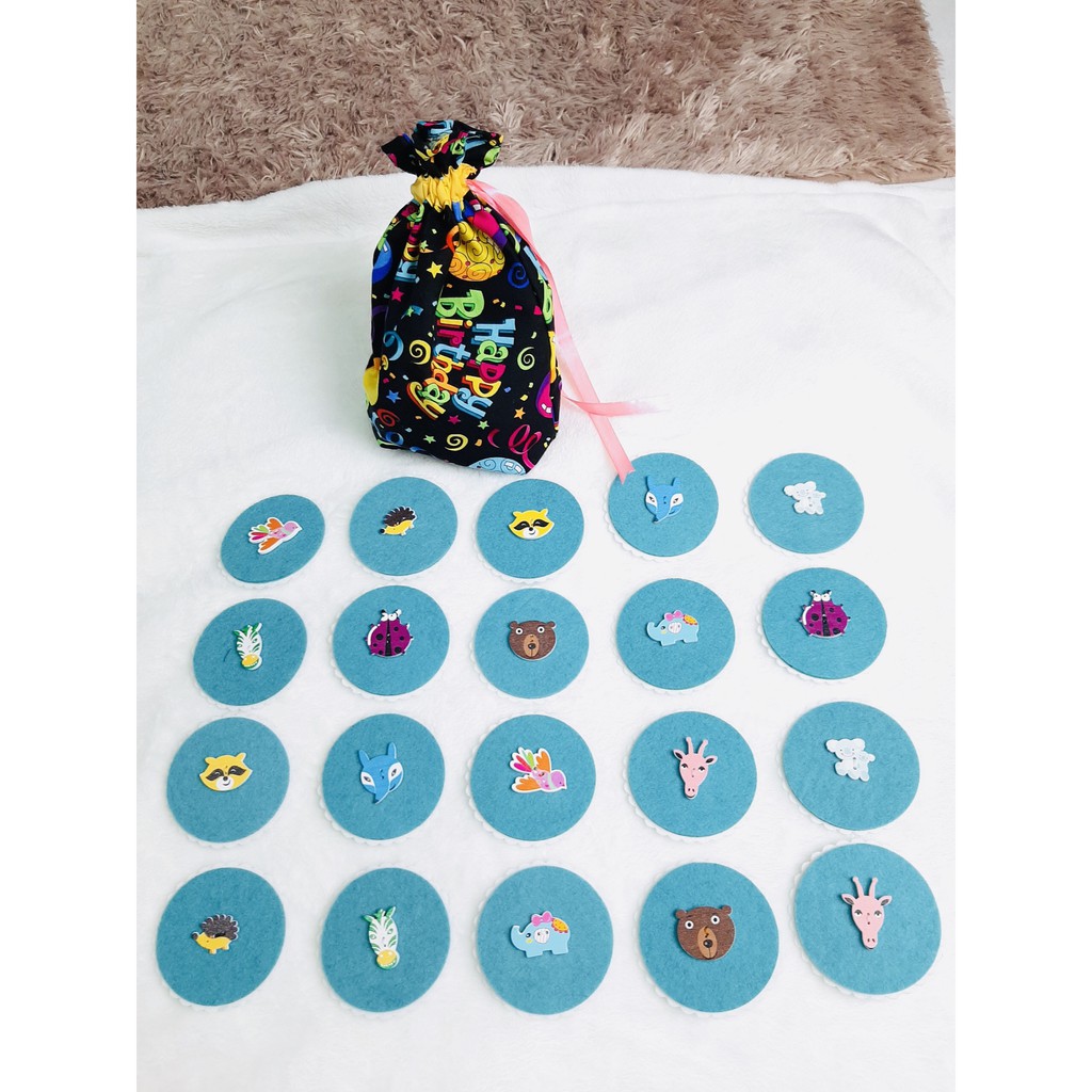 Đồ chơi vải nỉ TEDU - Bộ tìm cặp 20 nút gỗ hình động vật (xanh dương)