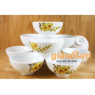 Bộ 10 Bát ăn cơm cao cấp gốm sứ Bát Tràng hình Hoa Mai