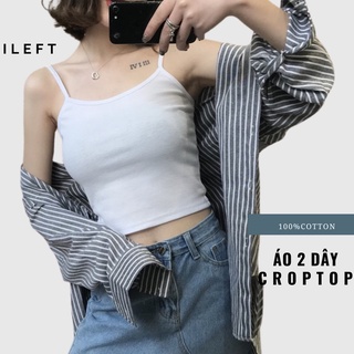 Áo 2 dây croptop nữ ❤️ileft❤️ áo 2 dây nữ dáng ngắn 100% cotton trắng đen cao cấp