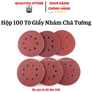 Hộp 100 tờ giấy chà nhám tròn các size 125mm - 180mm - 230mm - độ nhám p40 - p240