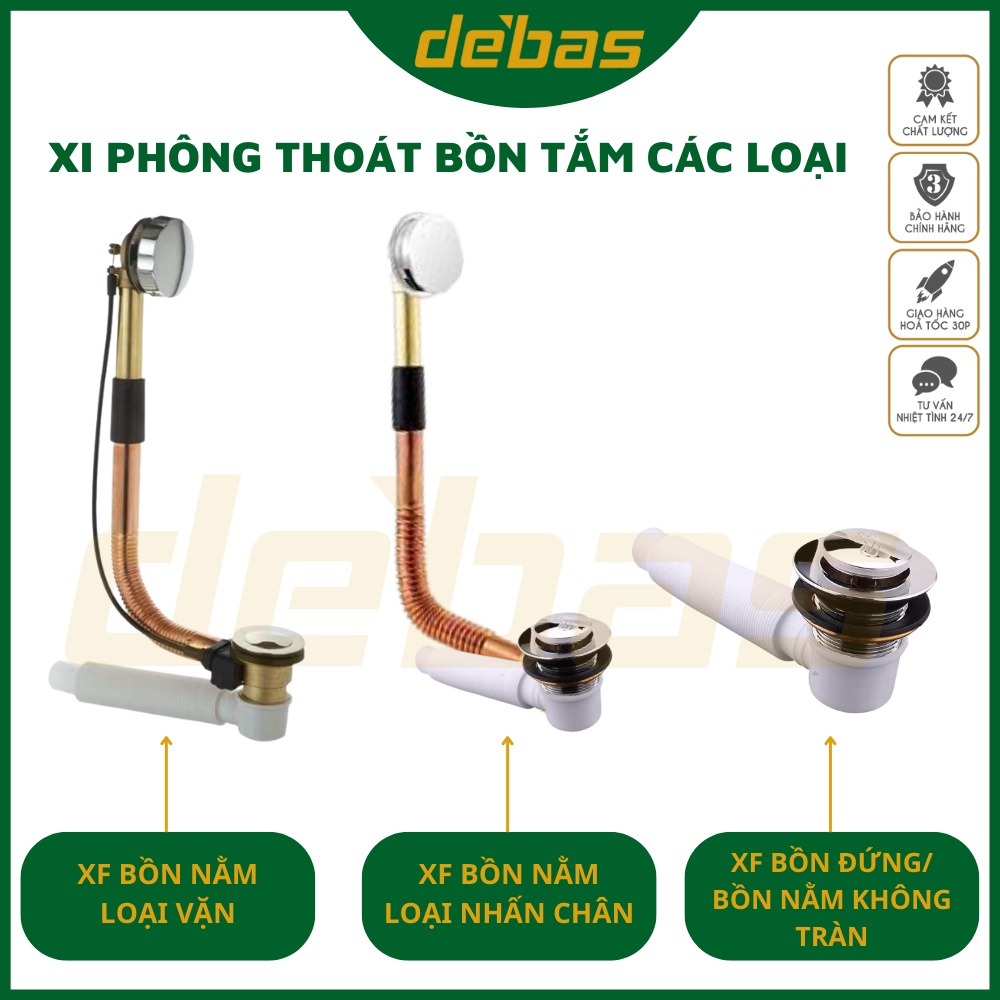 Bộ xả thoát nước bồn tắm đồng vặn tay ấn chân thay thế xi phông thoát nước bồn tắm cao cấp Debas