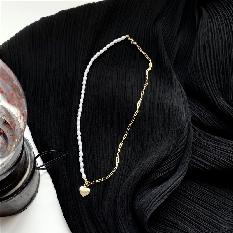 Dây chuyền hạt trai tim ulzzang màu vàng