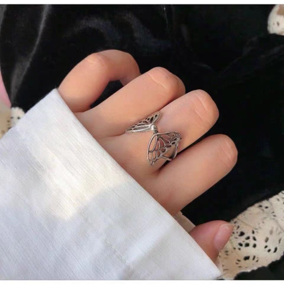 Nhẫn hở hình bướm phong cách hip hop đường phố có thể điều chỉnh kích thước cho nữ