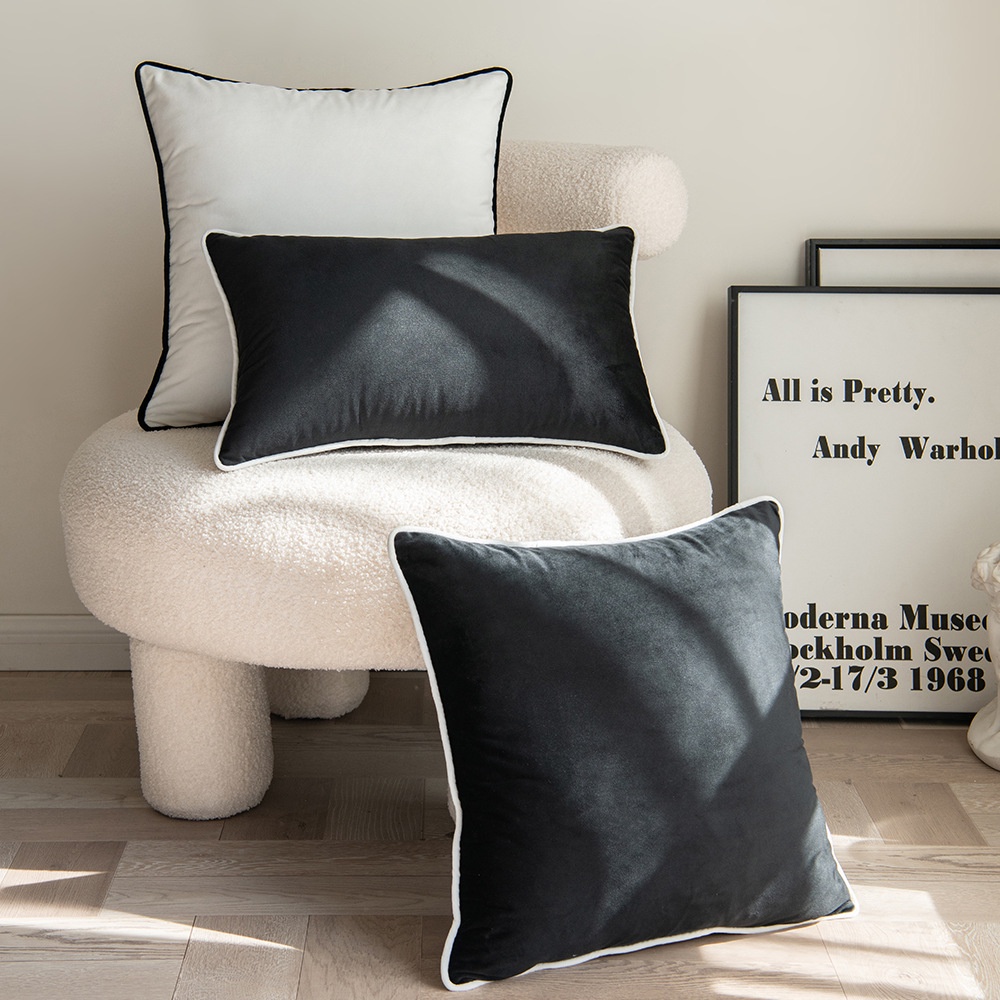 Vỏ Bọc Đệm Gối Sofa Vải Nhung Hình Vuông Có Khóa Kéo Màu Trắng Đen Hiện Đại Đơn Giản Trang Trí Nhà Cửa