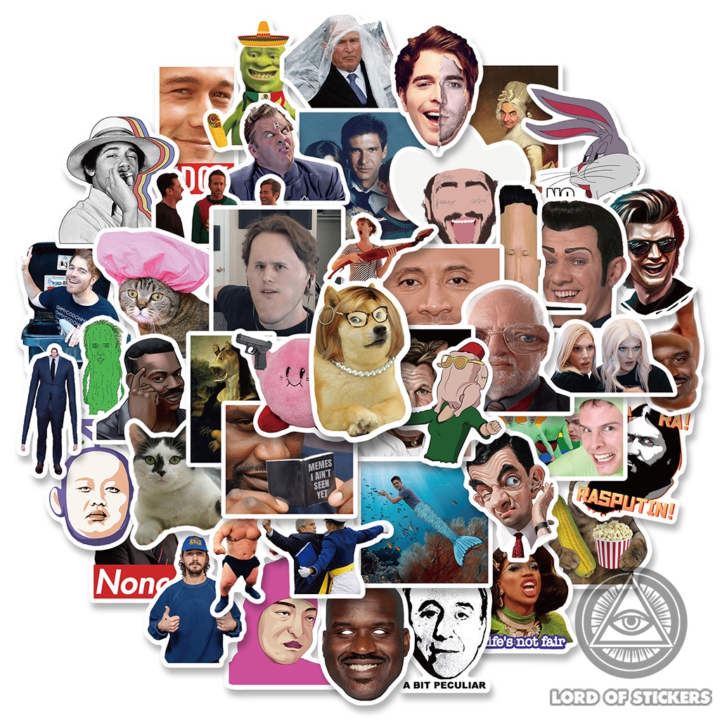 Set 50 Hình Dán Meme Sticker Cute Hài Hước Chống Thấm Nước Trang Trí Mũ Nón Bảo Hiểm, Laptop, Ván Trượt, Đàn Guitar, Sổ