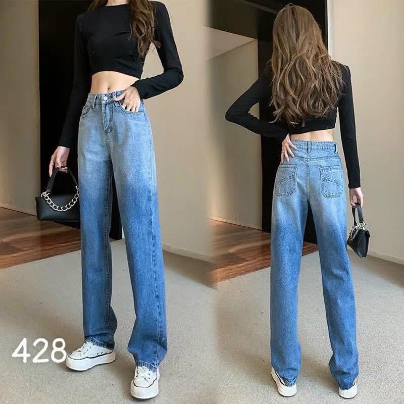 Quần bò ống rộng loang nữ quần jeans nữ cạp cao hót 2021 Pink Apricot Shop | BigBuy360 - bigbuy360.vn