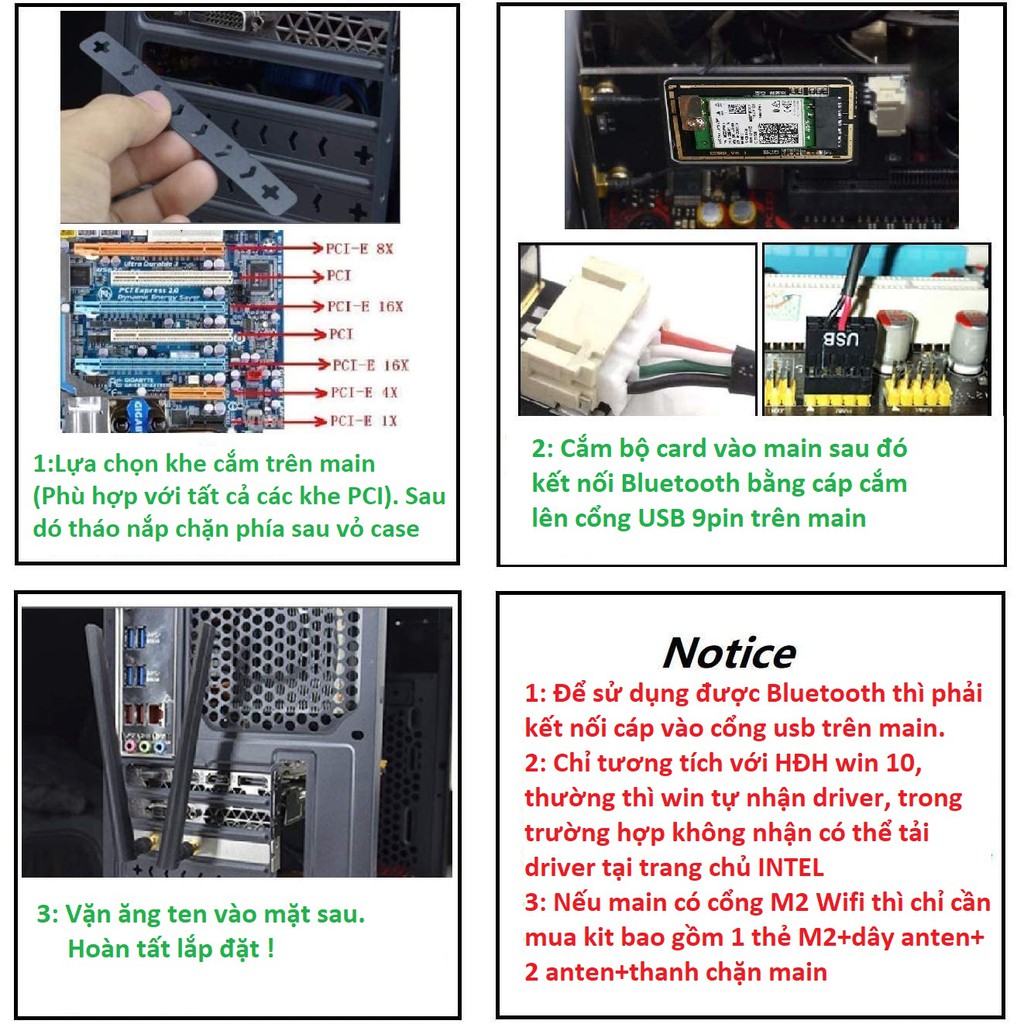 Bộ thu Wifi intel AX200,AX201, AC 7260, AC3160, Adapter, Ăng ten 12dbi | BigBuy360 - bigbuy360.vn