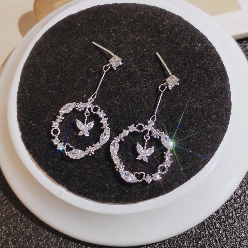 [Jiudolan] Khuyên Tai Dạng Kẹp Đính Đá Zircon Mặt Hình Bướm Thanh Lịch Tinh Tế Cho Nữ