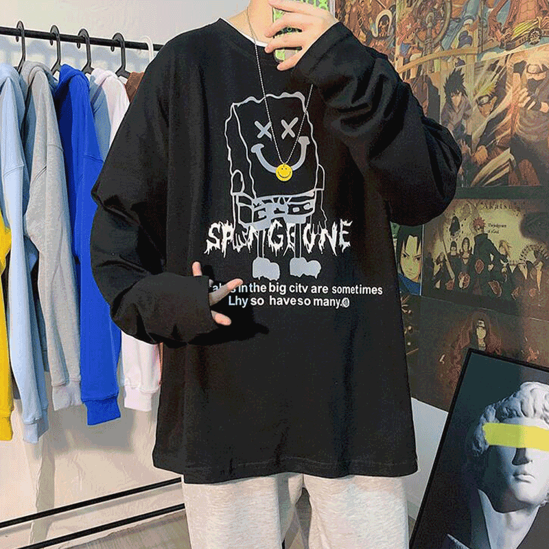 Áo thun tay dài in họa tiết hoạt hình phong cách Nhật Bản thời trang với 3 màu lựa chọn (M-5XL)