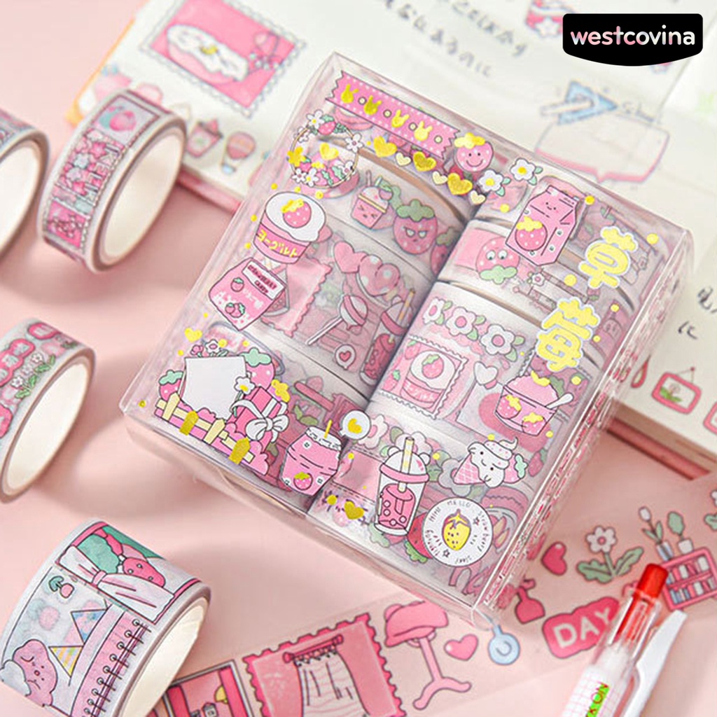 [Hot]✍Set 8 Cuộn Băng Dính Washi Dùng Trang Trí Sổ Tay DIY