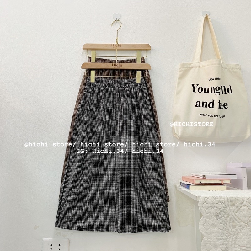 chân váy kẻ dài midi ẢNH THẬT VIDEO hichi | BigBuy360 - bigbuy360.vn