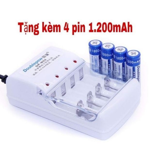 Combo bộ sạc pin AA tặng kèm 4 pin sạc Doublepow 1.200mAh