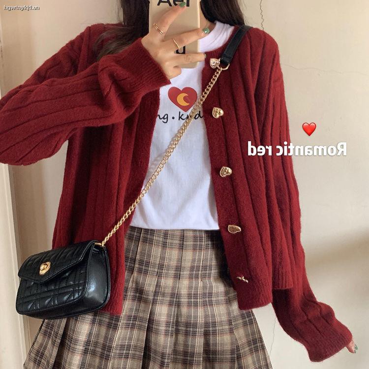 Sweet Love Button Sweater Jacket Women s Red Short Outer Jacket All-match Soft Waxy Knit Cardigan in Autumn and Winter