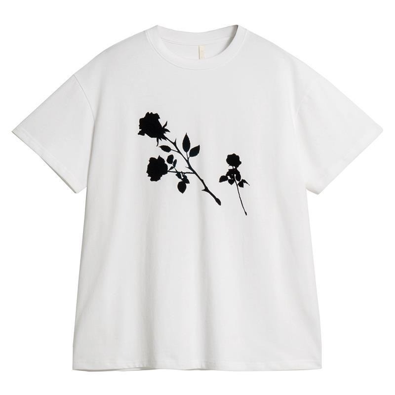 Áo Thun Ngắn Tay Cổ Tròn Dáng Rộng In Họa Tiết Hoa Hồng Thời Trang Mùa Hè Cho Nữ