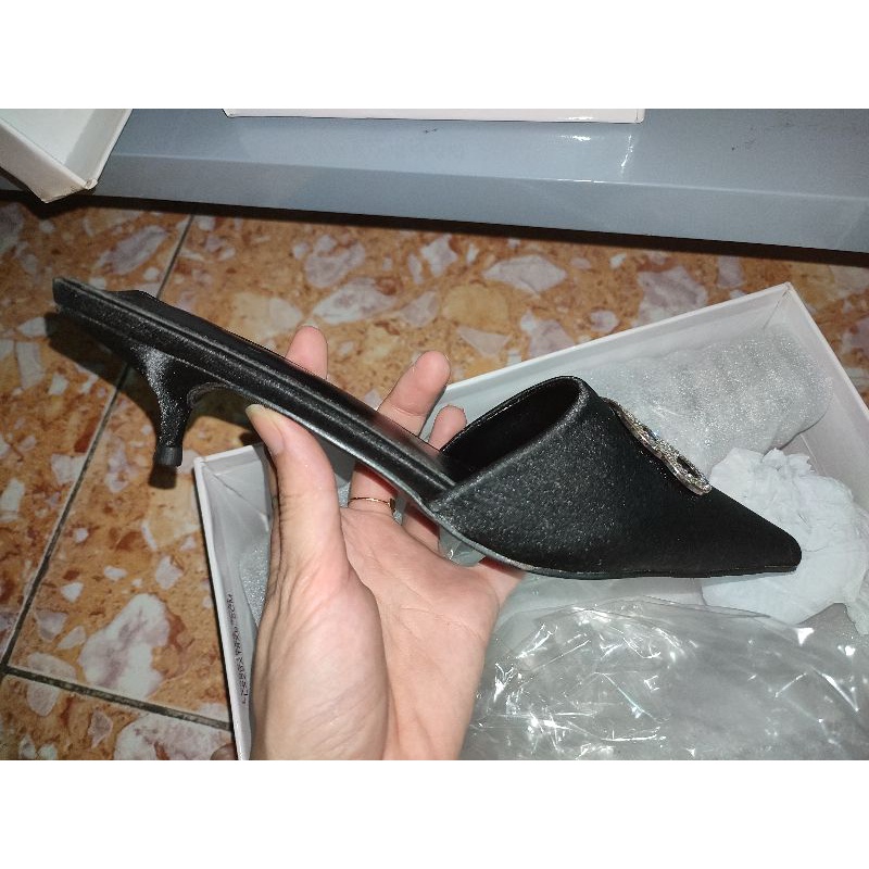 Sục da lì Balenciagaa tag BB vàng gót nhú mũi nhọn