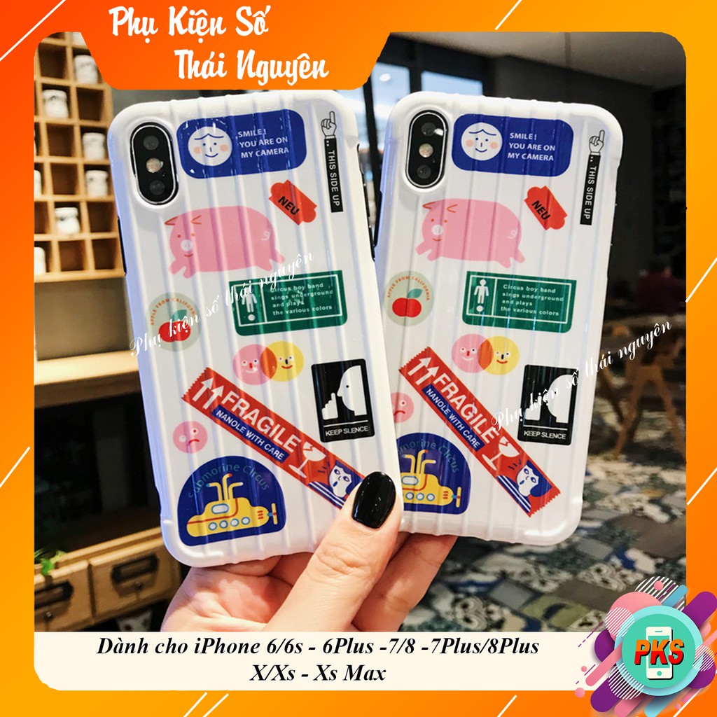 ỐP LƯNG HEO NHIỀU HÌNH FRAGILE - ỐP IPHONE DẺO NỔI SỌC - VALI 3D