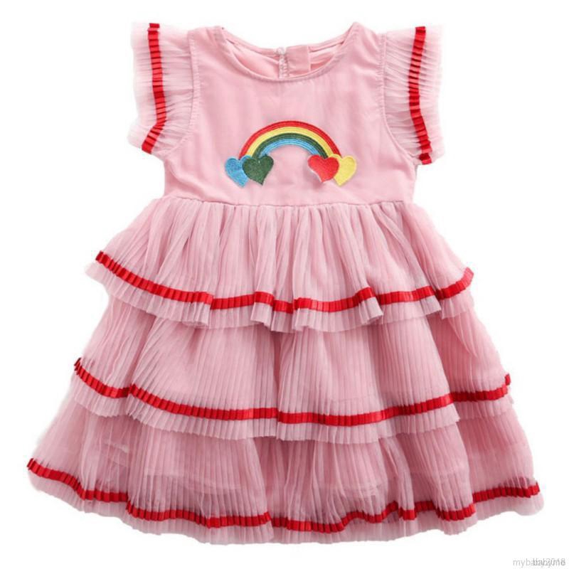 Đầm Xòe Không Tay Màu Sắc Cầu Vồng Xinh Xắn Cho Bé Gái