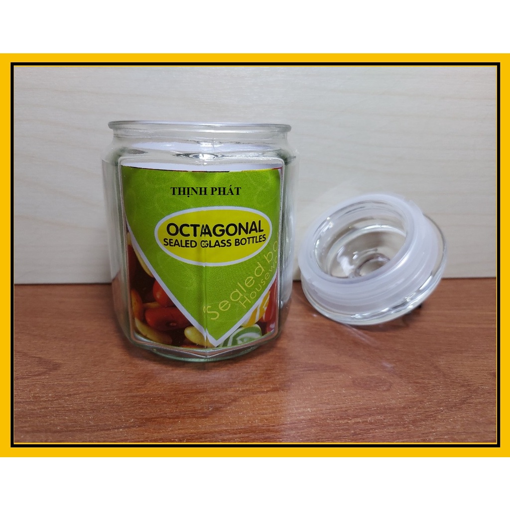 Hũ Lọ Thủy Tinh Lục Giác 8 cạnh Đựng Thực Phẩm, Gia Vị 900ml, 550ml, 380ml