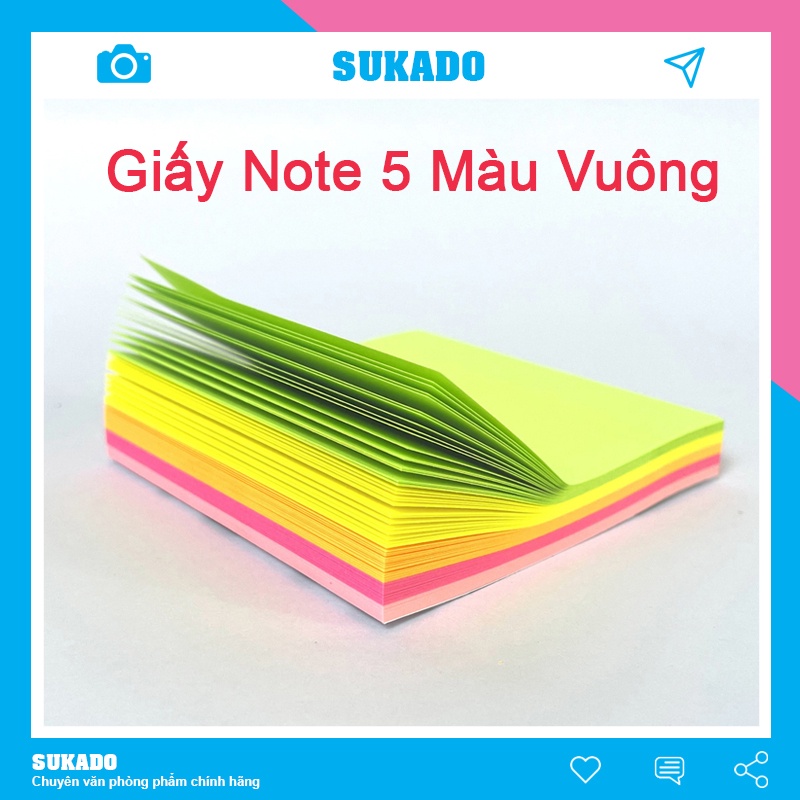 Giấy note 5 màu vuông dạ quang 3X3 vuông Uni T SUKADO