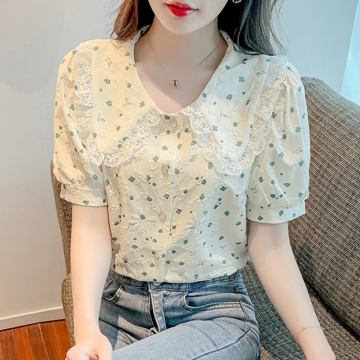 Áo Sơ Mi Chiffon Cổ Búp Bê Họa Tiết Hoa Thời Trang Phong Cách Mới Dành Cho Nữ