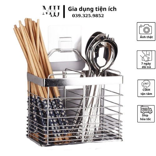 Kệ/ giá inox đựng ống đũa nhà bếp dán tường không cần khoan vít.