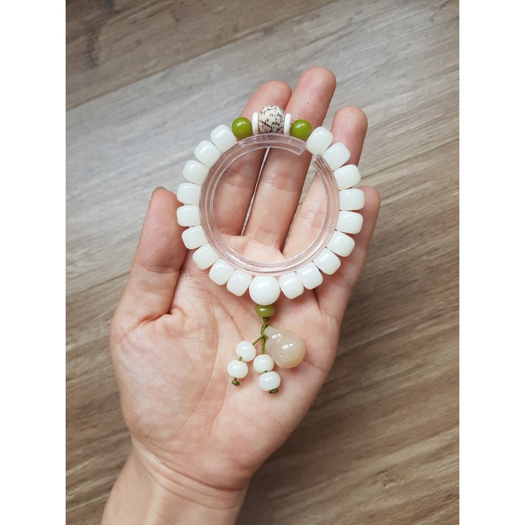 Vòng tay bồ đề trắng Chuỗi kim cang bồ đề tự nhiên cao cấp BĐ32 phối hồ lô