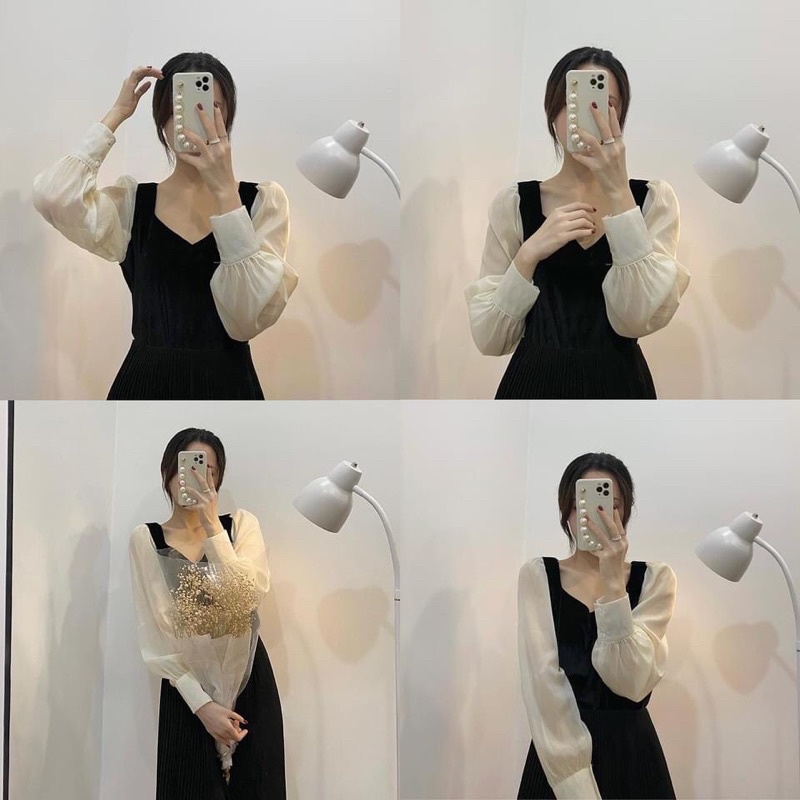 ( Ảnh thật ) Áo nhung tay bồng Lily Velvet Top 2478