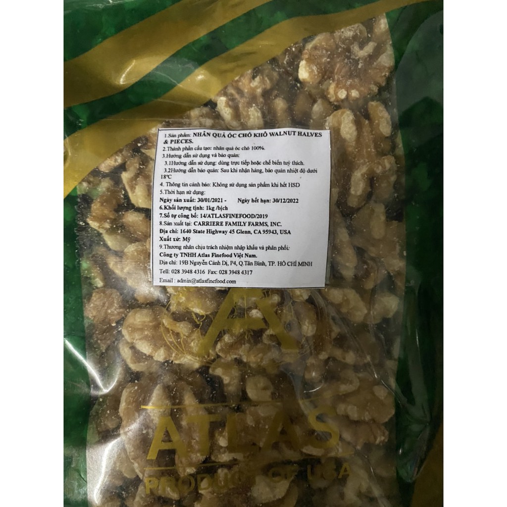 Nhân quả óc chó khô Walnut Halves & Pieces 1KG