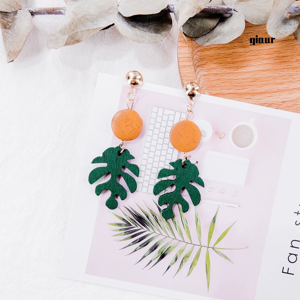 Bông Tai Xỏ Lỗ Hình Chiếc Lá Bằng Gỗ Phong Cách Bohemian Dành Cho Nữ
