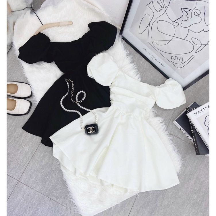 Đầm xoè rớt tay phồng nhúm lưng