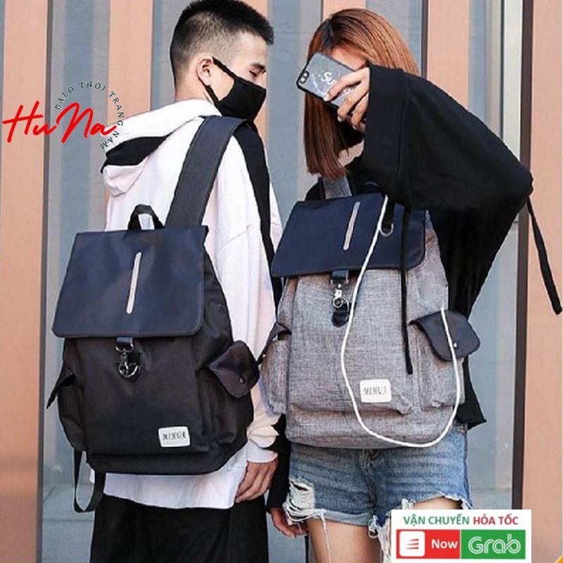 Balo dây rút Huna đi học thời trang, balo phản quang chống nước, ngăn chống sốc laptop