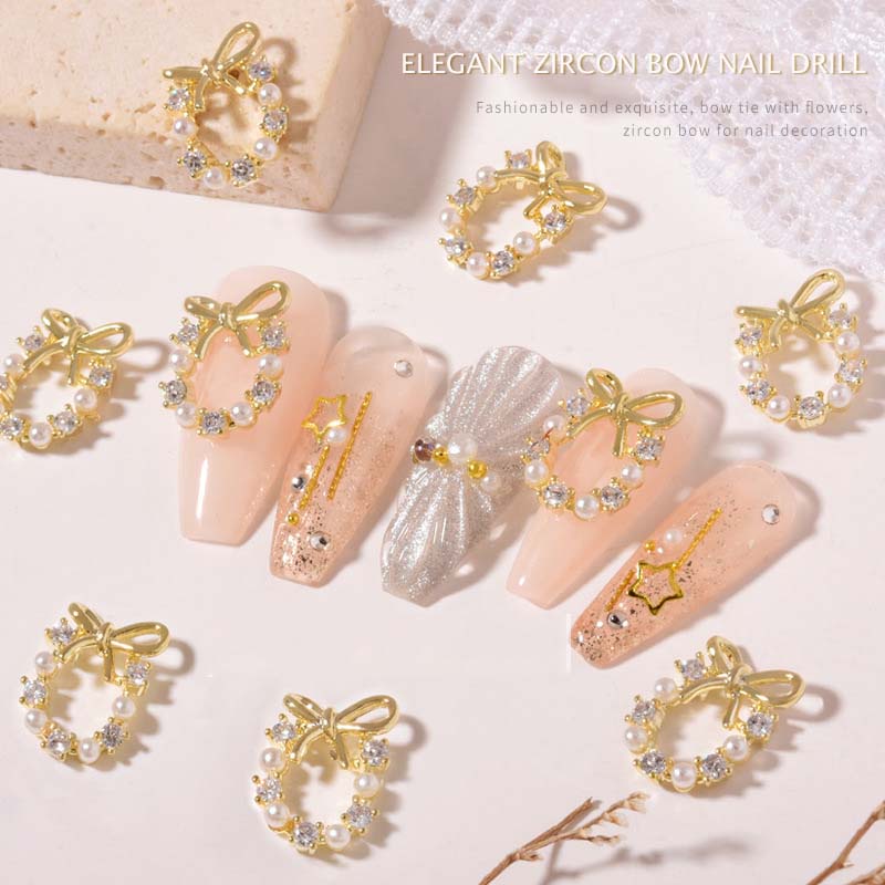 1 charm vòng hoa đính ngọc trai sang trọng trang trí móng tay, phụ kiện nail salon