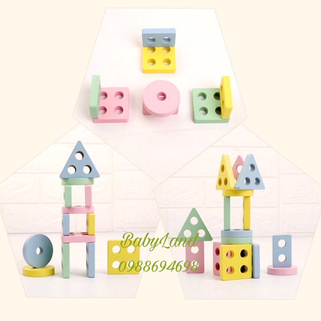 Bộ đồ chơi xếp hình bằng gỗ thả khối Montessori cho bé BABYLAND