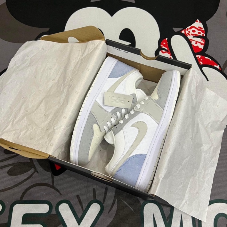 Giày Jordan cổ thấp, Jordan 1 Low Pari Màu Xanh Xám chuẩn hàng trung Xịn