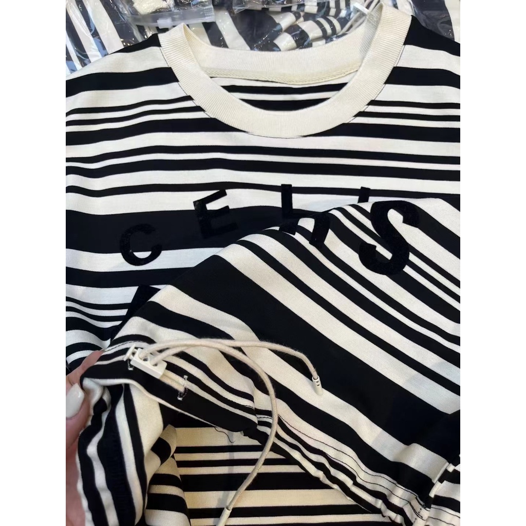 Áo sweater ZHELIHANGFEI tay dài dáng rộng họa tiết sọc ngang dễ phối đồ cho nữ