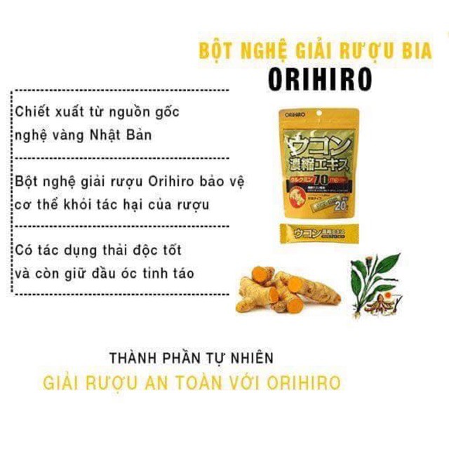 Bột nghệ giải rượu ORIHIRO KOZU Nhật Bản túi 20 gói