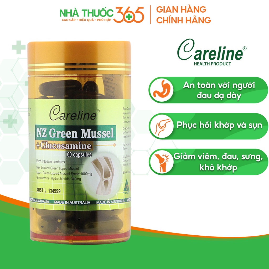 Viên Uống Bảo Vệ Xương Khớp An Toàn Cho Dạ Dày Careline NZ Green Musells - Hộp 60 Viên