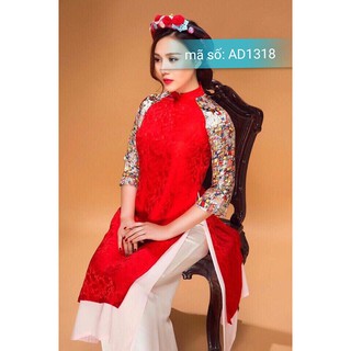 AD1295 Có size 4XL Áo Dài Cách Tân gấm 2 tà cổ đứng màu đỏ ( không kèm quần, không kèm mấn ) .