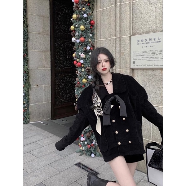 ÁO KHOÁC NƠ ĐEN TIỂU THƯ ULZZANG