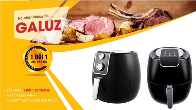 Nồi chiên không dầu Galuz Lux 01- Tặng Giỏ Chiên Thay Thế, Bình Xịt Dầu, Giấy Nến, Khay Nướng Bánh